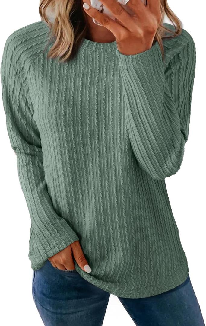 Dokotoo Womens Tops Long Sleeve Lightweight Shirts 2025 Spring Fashion Trendy Tops Crewneck Casual Knit Basic Tee (3X-Large, Green)