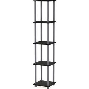 FURINNO Turn-N-Tube 5-Tier Corner Square Rack Display Shelf, Round, Black/Grey (Round Tube)