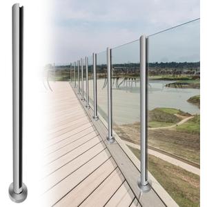 Round Glass Railing 43.5",304 Stainless Steel Glass Balustrade Post with Spigot Slots for Indoors & Outdoors Railing of Deck,Balcony,Attic,Staircase (Corner Post,Sliver)