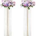 Set of 2 Luxurious Crystal Flower Stand Wedding Centerpieces on Floor Tall Metal Flower Arrangement Stand Tabletop Flower Vase for Wedding Party Hotel Home Decor (35.4"2pcs, Gold)