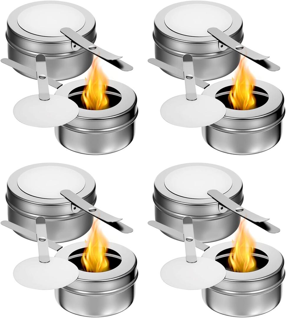 8 Pcs Stainless Steel Fuel Holder, Chafing Wick Fuel Holder with Cover, Buffet Warmer Warming Trays Perfect for Chafing Dish, Buffet, Barbecue, Parties