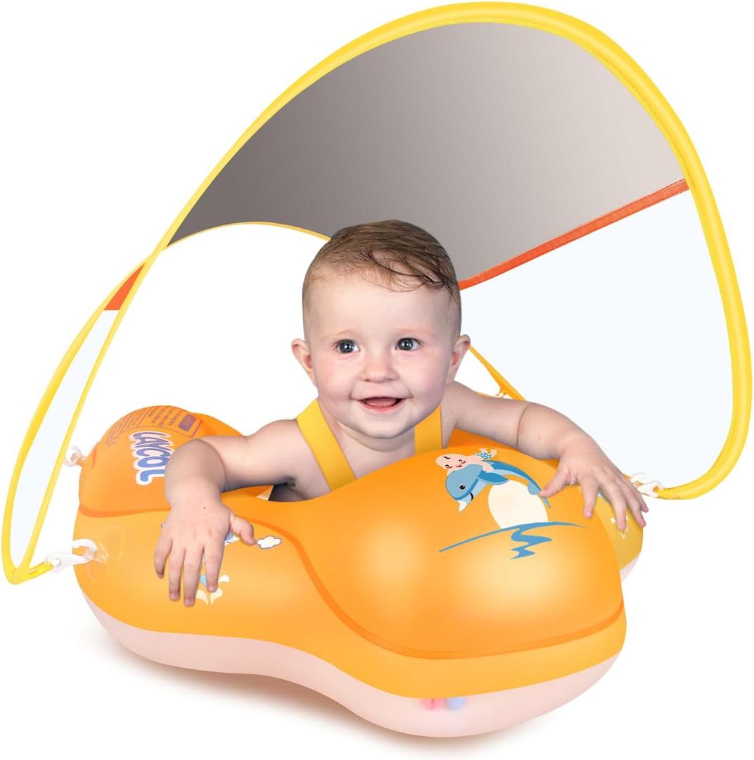 LAYCOL Baby Swimming Float Inflatable Baby Pool Float Ring with Sun Protection Canopy,add Tail no flip Over for Age of 3-36 Months (Large, yellow) LAYCOL Baby Swimming Float Inflatable Baby Pool Float Ring with Sun Protection Canopy,add Tail no flip Over for Age of 3-36 Months (Large, yellow)