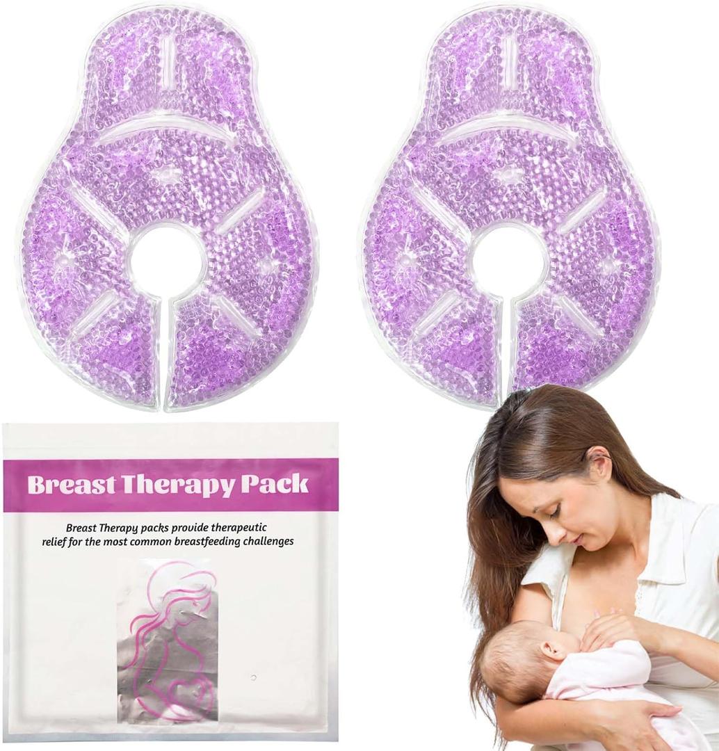 2 x Breast Therapy Ice Packs, Hot and Cold Breast Pads, Breastfeeding Essentials Large Gel Bead Packs for Moms, 2 Pack (Purple, L)