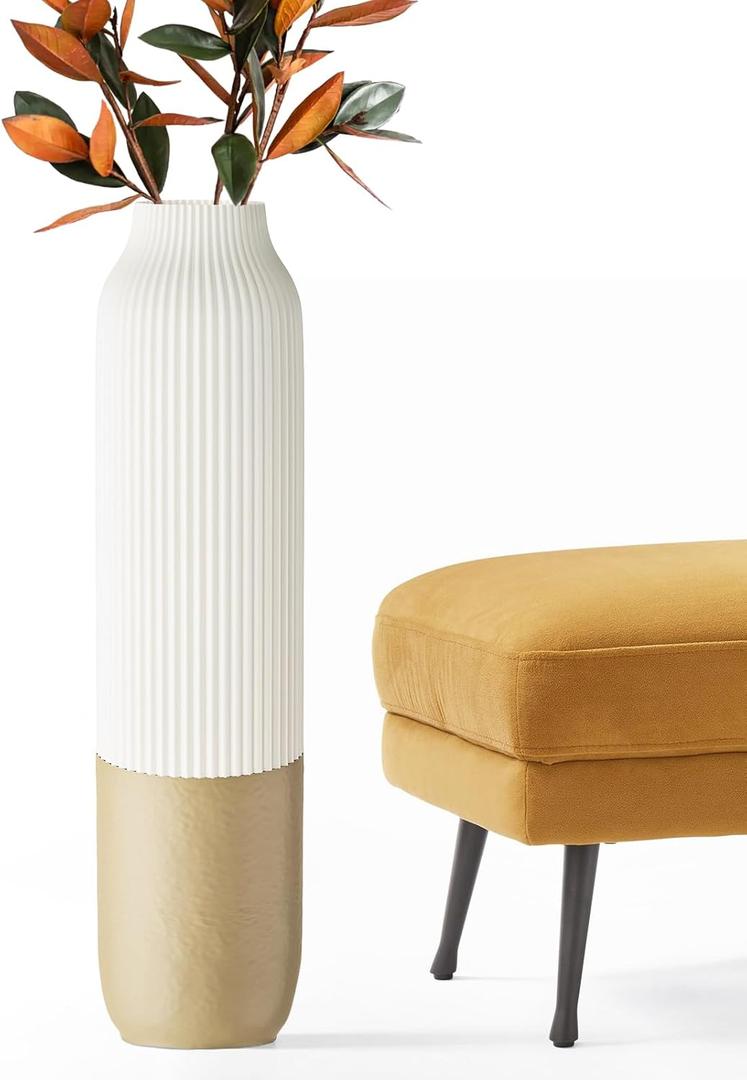 Tall Floor Vase, 23.6 inches (60cm) Tall Vases Sturdy, Luxury, Textured for Decorative Branches Dried Flowers, Floor Vase for Rustic, Living Room, Shelf Decor, Resin White