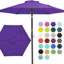 JEAREY 7.5FT Patio Umbrella Market Table Umbrella with 6 Sturdy Ribs, Push Button Tilt/Crank Outdoor Umbrella for Garden, Deck, Backyard, Pool and Beach,Dark Purple