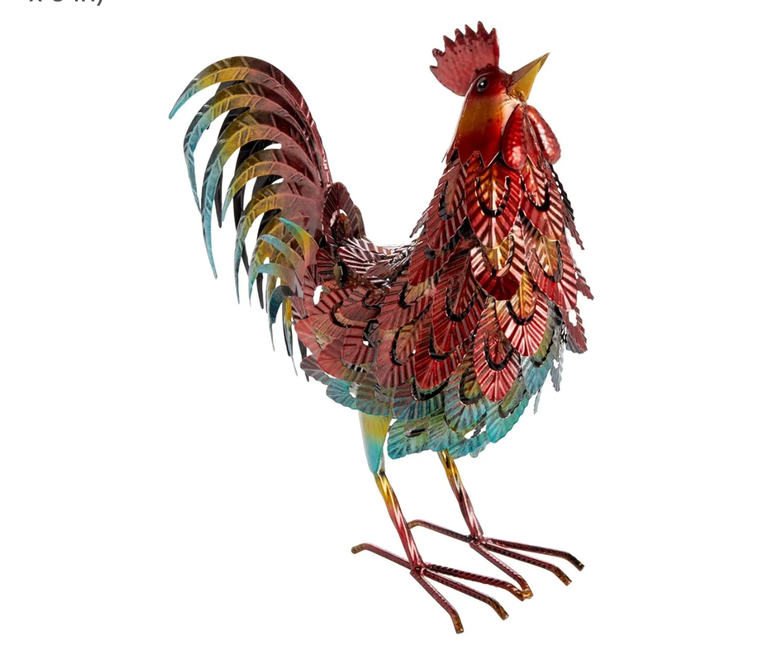 Farmlyn Creek Metal Rooster Decor Yard Art for Garden, Decorative Statue for Indoors, Outdoors, Porch (15 x 16 x 6 in)