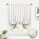 DriftAway Farmhouse Double Layer Linen Blackout Tie Up Curtains Thermal Insulated Vertical Striped Fully Lined Balloon Roman Shade Bathroom Window Adjustable Rod Pocket 31 Inch by 47 Inch Gray (Grey)