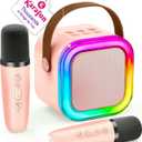 IROO Mini Karaoke Machine for Kids, 2025 TOP Toys Birthday Gifts Ideas for Girls Ages 4-12+ Years Old, Portable MP3 Player with 2 Wireless Mics for Party, Pink 