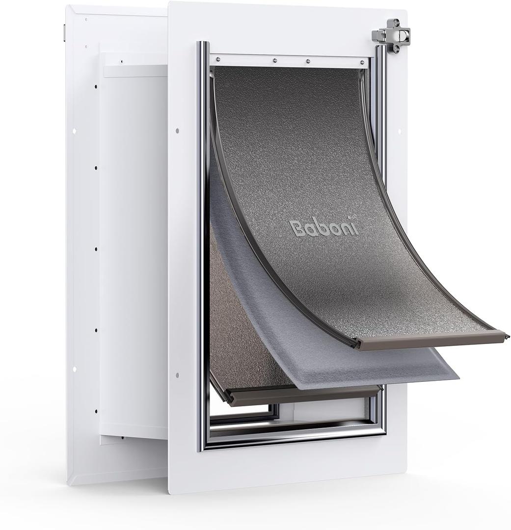Baboni Pet Door for Wall,3-Flap,Steel Frame and Telescoping Tunnel, Aluminum Lock, Double Flap Dog Door and Cat Door, Strong and Durable (Pets Up to 40 Lb) 16.5×12 in