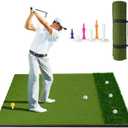 MONOJOY Golf Hitting Mat 5x4ft, Thick 31mm Artificial Turf Practice Mat with 6 Tees, Durable EVA Backing for Indoor | Outdoor Driving, Chipping & Swing Training