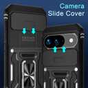DEERLAMN Case for Google Pixel 10/10 Pro with Slide Camera Cover+Screen Protector(1 Pack), Rotated Ring Kickstand Military Grade Shockproof Protective Cover-Black