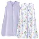TILLYOU Sleep Sack 6-12 Months - 0.5 TOG Baby Wearable Blanket with 2-Way Zipper, Lightweight Cotton Summer Sleeping sack 2 Pack, Brilliant little flowers and purple (Medium)