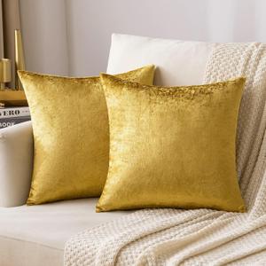 MIULEE Velvet Throw Pillow Covers 20x20 Inch, Pack of 2 - Golden, Super Soft Decorative Square Cushion Cases Modern Luxury Home Decor for Sofa, Couch, Bed, Bedroom Livingroom
