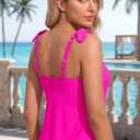 Women's Flowy Tankini Top Only- Modest Swimsuit Top Tie Knot Bathing Suit No Bottom 2025 (Pink, M)