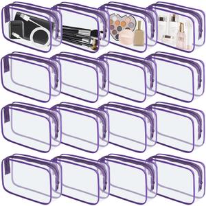 16 Pieces Clear Makeup Bag PVC Zippered Clear Toiletry Carry Pouch Portable Cosmetics Bag Waterproof Makeup Bag Vinyl Plastic Organizer Case for Travel Vacation Bathroom (Purple-M)