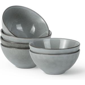 famiware Cereal Bowls Set of 6, Ocean Round 6" Soup Bowls, 23oz Rice Serving Bowl Oatmeal Bowls, Reactive Glaze Kitchen Bowl Set, Microwave and Dishwasher Safe, Scratch Resistant, Grey