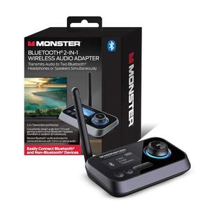Monster Bluetooth Transmitter & Receiver, 2-in-1 Bluetooth Audio Adapter, Stream to/from NonBluetooth Devices, Stream TV to 2 Headphones, 33 ft Range, Analog & Digital, TV USB Powered, 3.5mm Aux Port