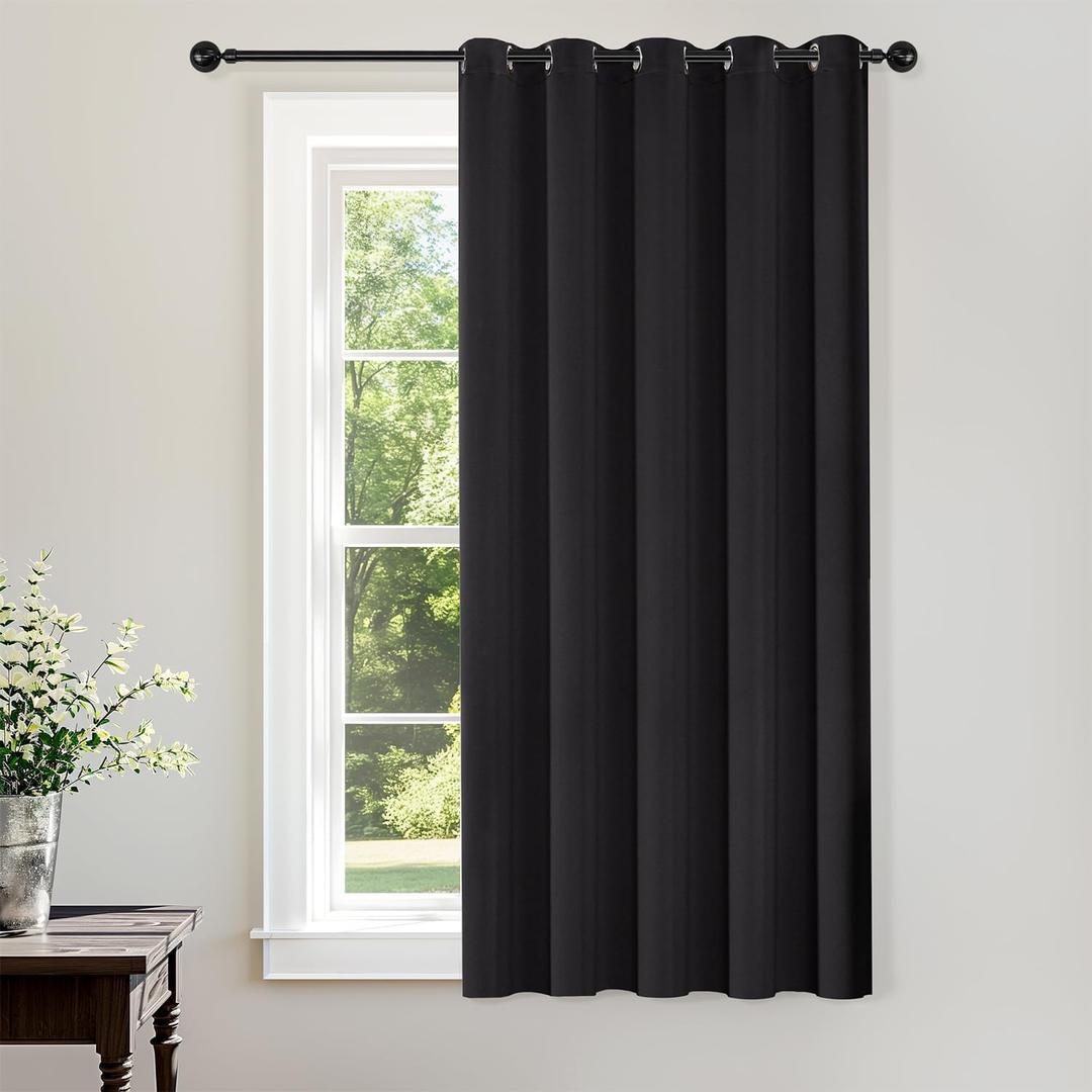 ChrisDowa Blackout Curtains 70 inches Wide for Bedroom - Extra Wide Grommet Thermal Insulated Room Darkening Curtains for Living Room (1 Panel, Black, 70 x 63 Inch)