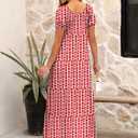 ANRABESS Women's Boho Maxi Dresses 2025 Summer Casual Floral Puff Short Sleeve Tie Front Flowy Swing Tiered Long Beach Dress (M)