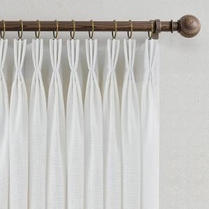Beige White Triple Pinch Pleated Curtains 90 Inch 2 Panels for Living Room Bedroom Memory Shape Trained Pleated Linen Drapes Ivory Off White Semi Sheer Light Filtering Privacy Curtains 90 Inch Length