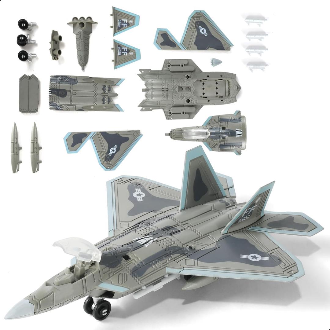 SEBUNAS 1:100 Scale F-22 Raptor Fighter Jet Quick Build Model Kit Plastic Millitary F22 Toy Airplane Assembly Aircraft Model with Stand Gift for Kids (22PCS)