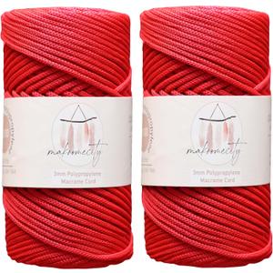 Makromecity 2 Skeins Polyester Macrame Cord 3mm x 131 Yards (394 Feet) Red Polypropylene Cord for Crochet, Crafts, Wall Hangings, Bags, Underplate, Rug