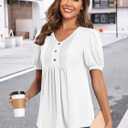 Findsweet Women's Summer tunic Tops Casual Dressy Blouses Short Sleeve Shirts L, White