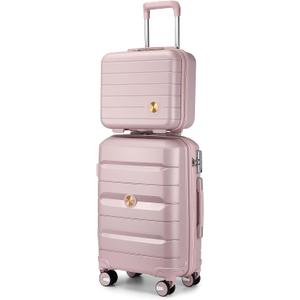 Somago 20" Carry On Luggage and 14" Mini Cosmetic Cases Travel Set Lightweight Polypropylene Suitcase with TSA Lock YKK Zipper Hardside Luggage with Spinner Wheels (2 Piece Set, Nude Pink)