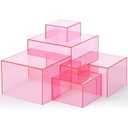 Geelin 6 Pack Acrylic Risers for Display Acrylic Cube Boxes Risers Display Stands with Hollow Bottoms Decorative Stand for Jewelry Candy Table Decor 6 Sizes (Pink, 3 to 8 Inch, Square)