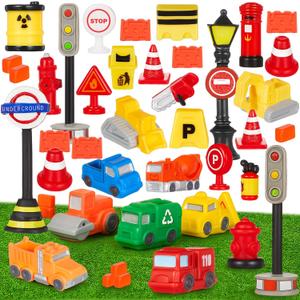 41 Pcs Mini Construction Figures Playset Toys Cake Toppers Decoration Construction Birthday Party Supplies Gifts Favors