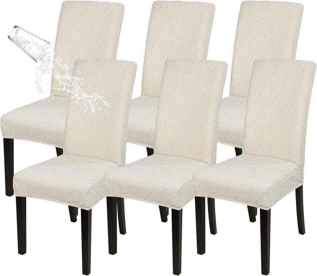 SearchI Waterproof Dining Room Chair Covers Set of 6, Stretch Parsons Chair Slipcovers Removable Washable Kitchen Chair Protector Cover for Dining Room, Hotel, BanquetBeige,6PCS