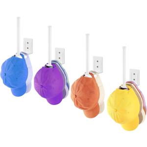 4 Pack Stainless Steel Hat Organizer for Baseball Caps, Baseball Cap Organizer, Strong Adhesive/Wall Drilled Hat Rack for Wall/Hat Hooks, Hat Hanger for Door,Bedroom,Closet(White)