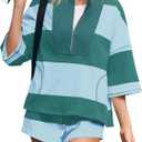 Fisoew Womens 2 Piece Outfits Summer Striped Sweatshirt Workout Shorts Sets Matching Lounge Set Tracksuits (Small, Green)