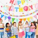 CANREVEL Pre-Strung 3D Happy Birthday Banner, 3 PCS Happy Birthday Felt Garland, Pom Pom Garland, Triangle Fabric Garland Bunting, Reusable Birthday Decorations for Women Men Girls Boys, Pastel