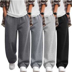 4 Pack Boys Sweatpants Lightweight Baggy Pants Teen Youth Straight Leg Open Bottom Casual Athletic Kids Joggers (XX-Large, Dark Gray, Light Gray, Gray, Black)