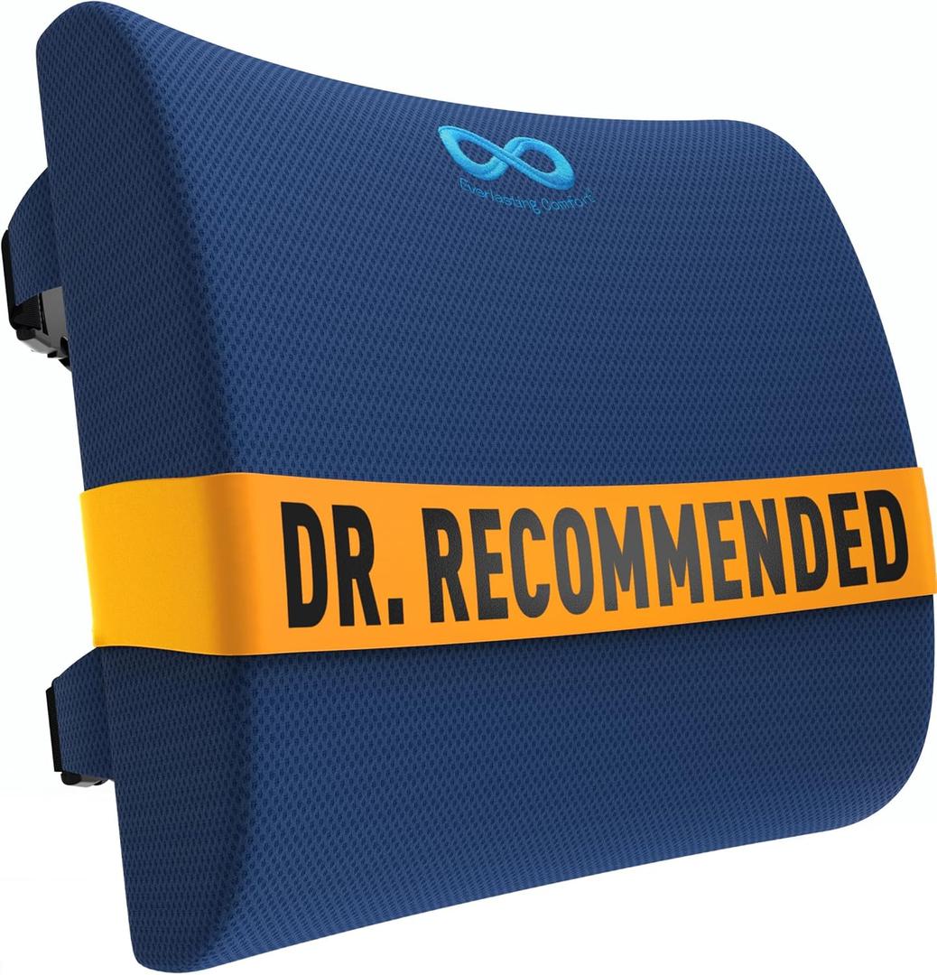 Everlasting Comfort Lumbar Support Pillow for Office Chair - Memory Foam Back Cushion for Car Seat - Promotes Better Posture, Back Pain Relief - Ideal Gaming and Desk Chairs Work and Home Essentials (F. Navy Blue)