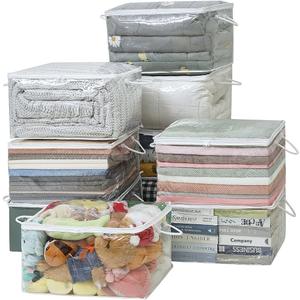 10 PCS Clear Zippered Storage Bags with Handle, Sweater Storage with Zipper, Foldable Closet Organizer Bed Sheet Organizer, Cube Plastic Organizer, Bag, Bin for Clothes,Towel-20 * 16 * 12