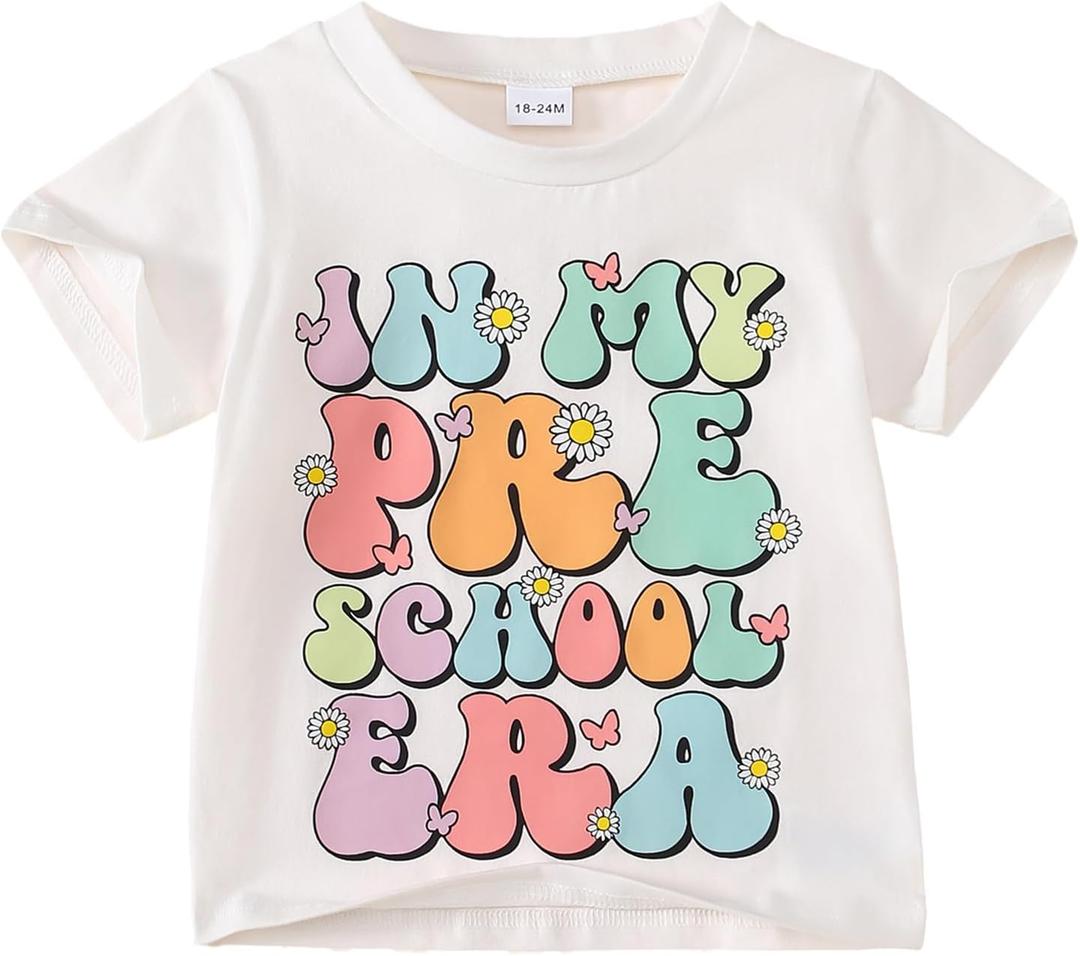 Toddler Girl Summer Clothes First Day of School Outfits in My Pre School Era Shirt, Size 18-24M, White
