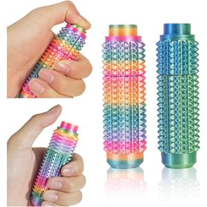 Little Ouchies Fidget Toys 2PCS - All-in-One Pain Stim Toy with Spinning & Press Buttons for Anxiety Relief, Stress and Pain Relief Stimulation for Adults and Teens,Green+Colorful