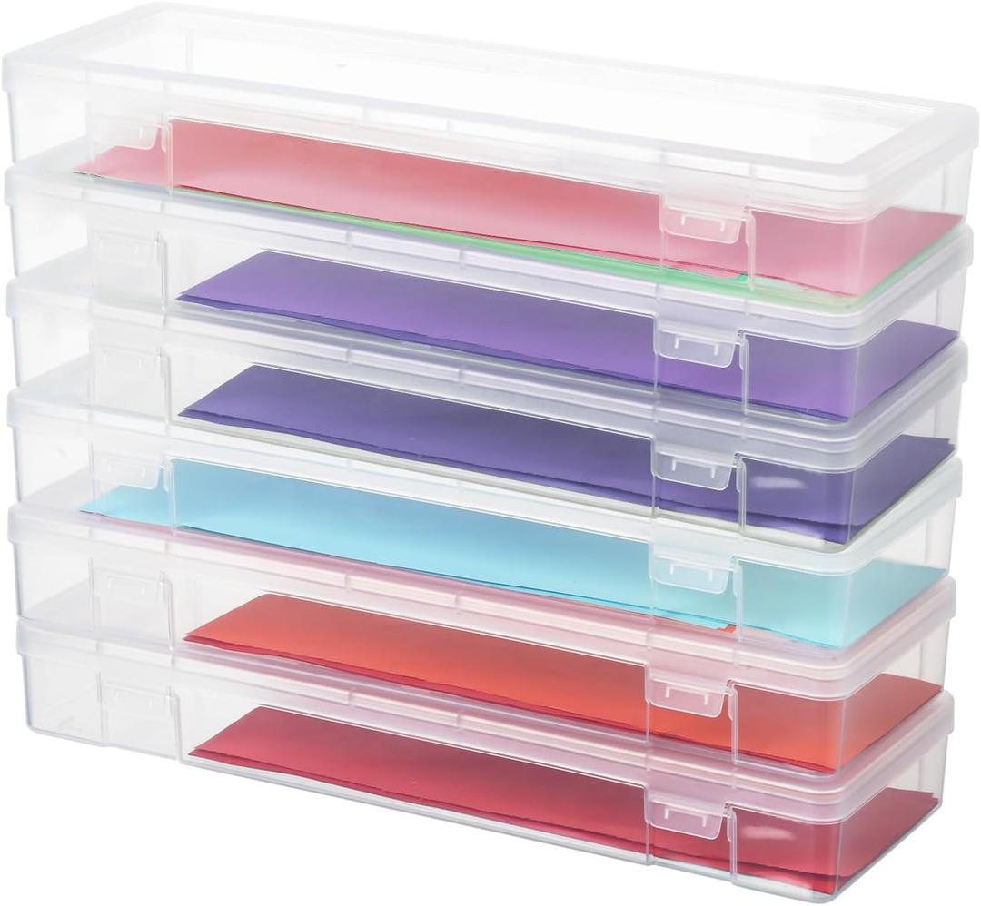 novelinks Plastic Small Storage Bins with Lids for Organizing, Mini Clear Storage Containers and Stackable Storage Box Organizer for Pencil Boxes, Task Boxes, Crayon Boxes (6 Pack Large)