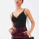 REORIA Women's Lace Trim V-Neck Bodysuit Spaghetti Straps Sexy Outfit 2025 Spring/Summer Designer Collection (M)