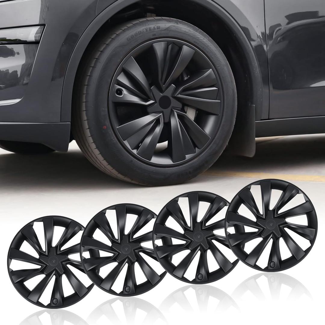 Model Y Wheel Covers 19 inch Juniper Crossflow 2025 2026,19" Hurricane Matte Black Wheel Hubcaps Compatible with Tesla Model Y Accessories 2025 2026 (Refreshed Juniper Only 4PCS)