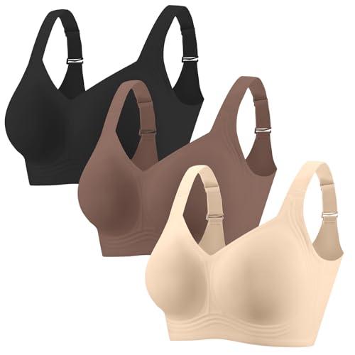 PoseFree Bras for Women No Underwire 3 Pack Seamless Wireless Full Coverage Comfortable & Supportive Back Smoothing Everyday Bra Set XL