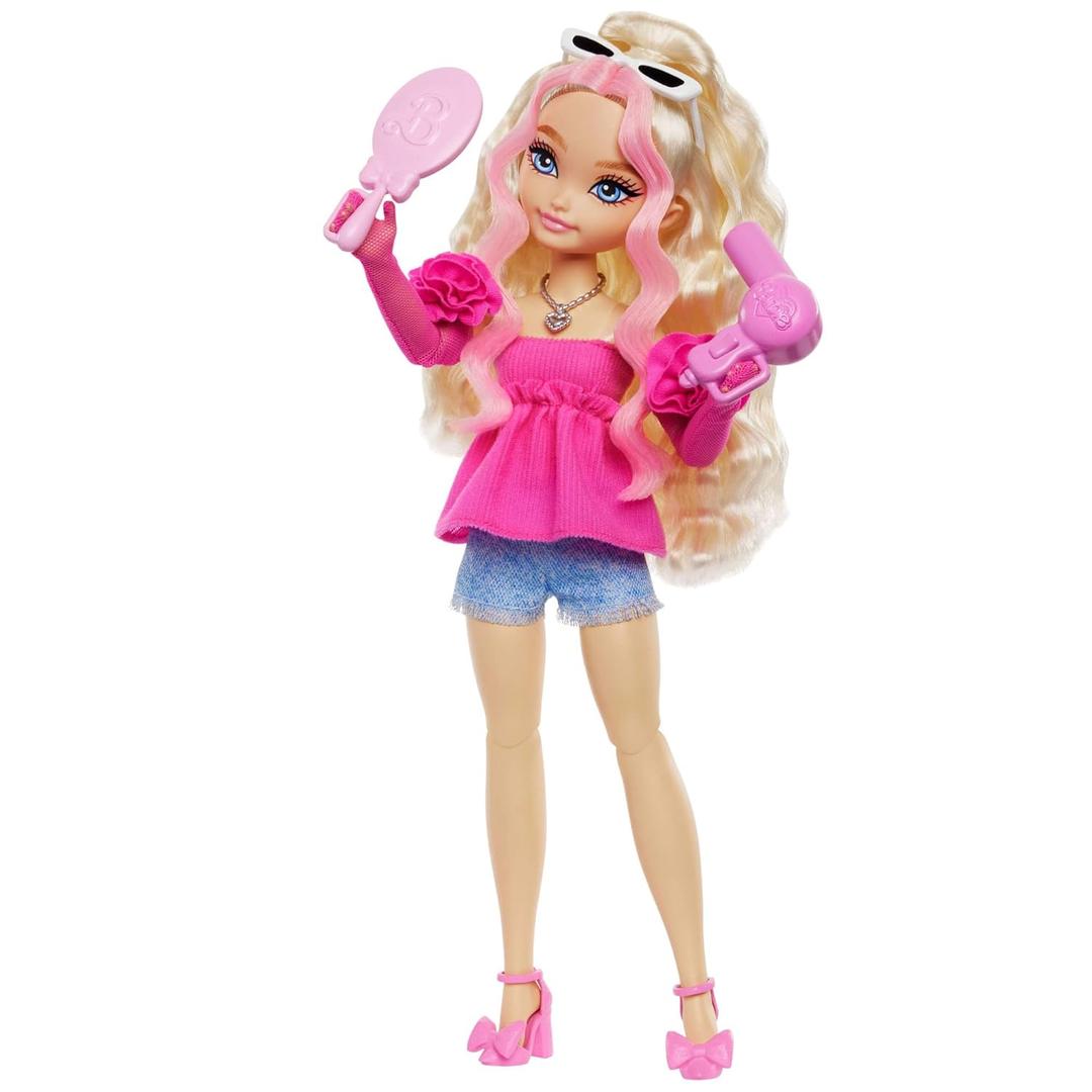 Barbie Dream Besties Doll & Accessories Playset, Malibu Posable Fashion Doll with Wavy Blonde Hair, 11 Makeup & Hair Themed Pieces