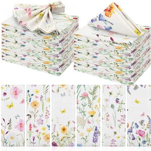 Cloth Napkins 15 x 15 Inch Reusable Soft Fabric Napkins Washable Plants Floral Square Napkin Cotton Dinner Towel Decorative for Summer Fall Party(Watercolor,24 Pcs)