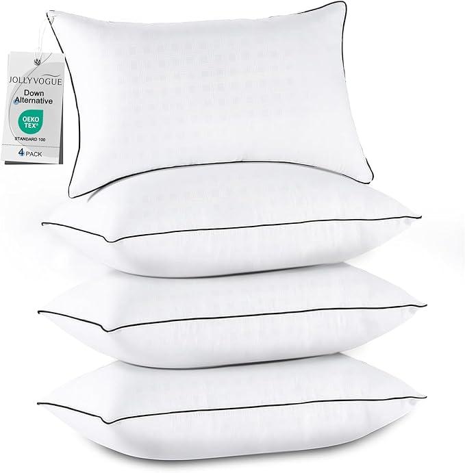 JOLLYVOGUE Pillows King Size Set of 4, Cooling and Supportive Bed Pillows with Super Soft Down Alternative Fill, Hotel Quality for Side, Back, and Stomach Sleepers, 4 Pack