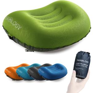 TREKOLOGY Ultralight Inflatable Camping Travel Pillow - ALUFT 2.0 Compressible, Compact, Comfortable, Ergonomic Inflating Pillows for Neck & Lumbar Support While Camp, Hiking, Backpacking (Green)