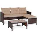 3 PCS Patio Wicker Rattan Sofa Set Outdoor Sectional Conversation Set Garden Lawn Brown