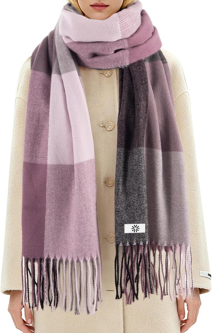 Women's Winter Plaid Scarf Warm Thick Long Shawl Soft Knit Perfect Cold Weather Gift (Purple,grey,pink)