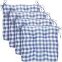 Geetery 4 Pack Chair Cushions for Dining Chairs, 16" x 15" Blue and White Kitchen Chair Cushions with Ties Buffalo Plaid Soft Comfy Seat Pads for Home Office Living Room Outdoor Indoor, 16.14 X 14.96 X 3.15 Inches